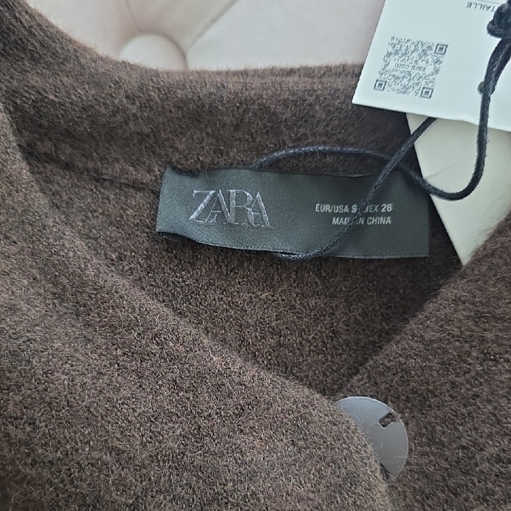 Zara Brown Jacket with Faux Fur Trim Sz S - Picture 2 of 5
